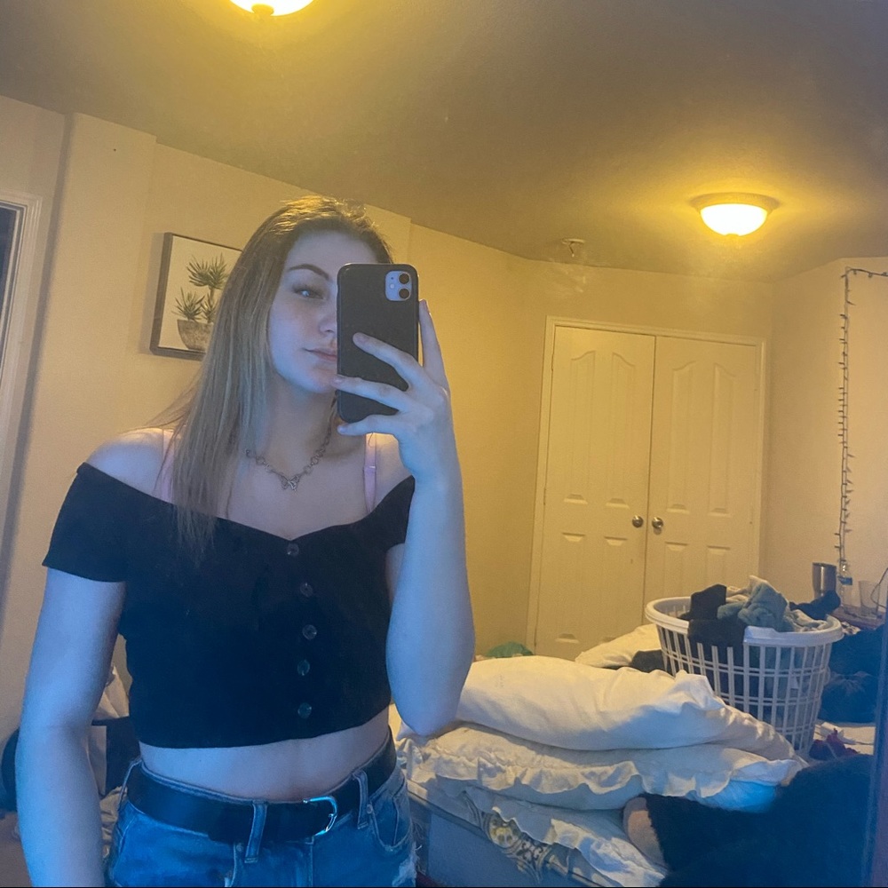 Off the shoulder buttoned top